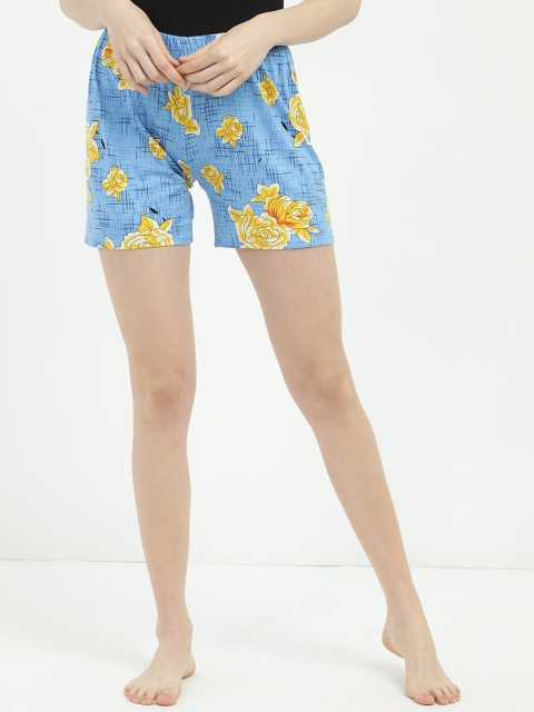 

V2 Value & Variety Women Blue & Yellow Floral Printed Regular Shorts