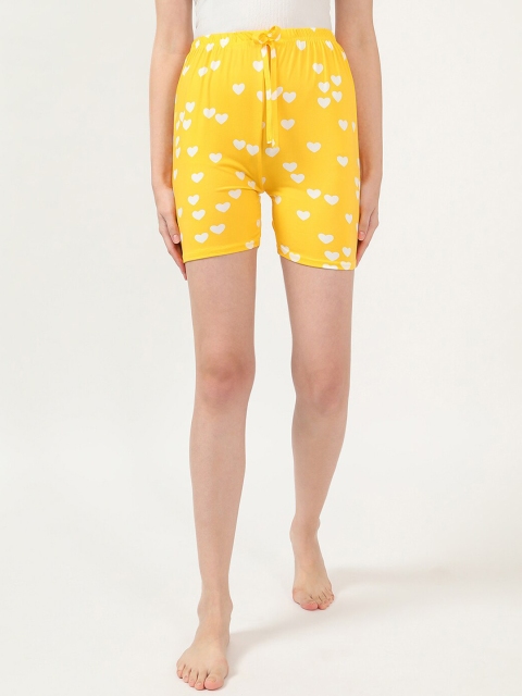 

V2 Value & Variety Women Yellow & White Heart Printed Regular Shorts