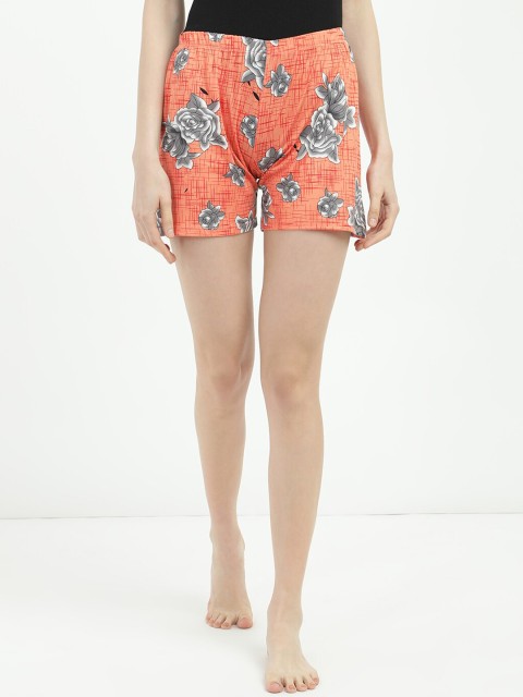 

V2 Value & Variety Women Orange & Grey Floral Printed Regular Shorts