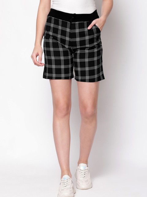 

V2 Value & Variety Women Black Checked Regular Shorts