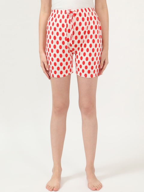 

V2 Value & Variety Women Off White & Red Polka Dot Printed Regular Shorts