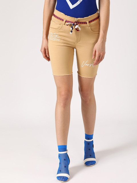 

V2 Value & Variety Women Beige Typography Printed Regular Shorts With Belt