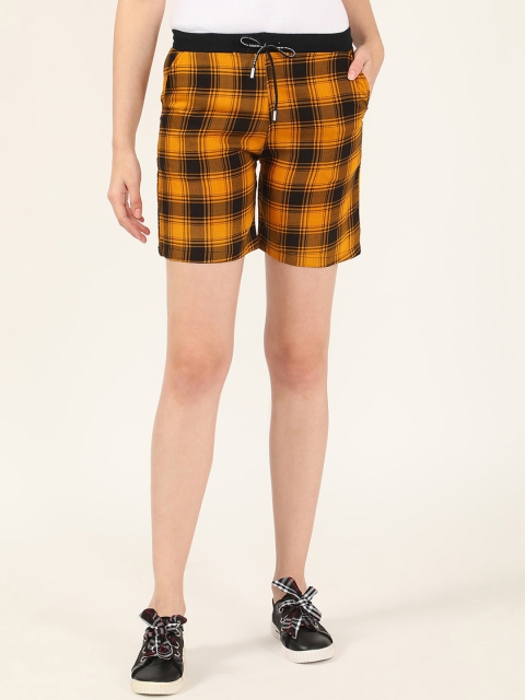 

V2 Value & Variety Women Orange & Black Checked Regular Shorts