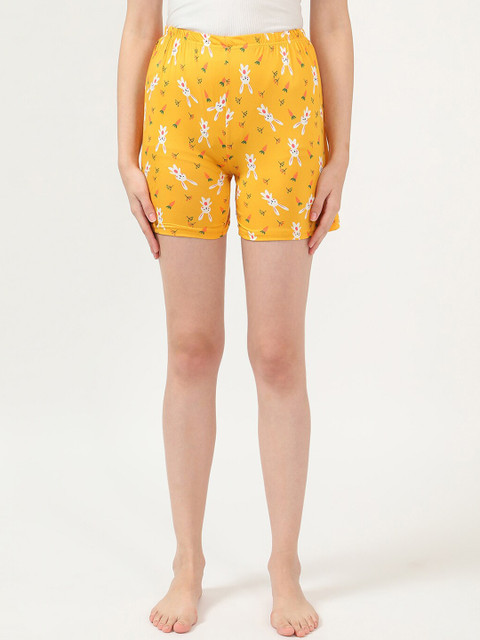 

V2 Value & Variety Women Yellow & White Conversational Printed Regular Shorts