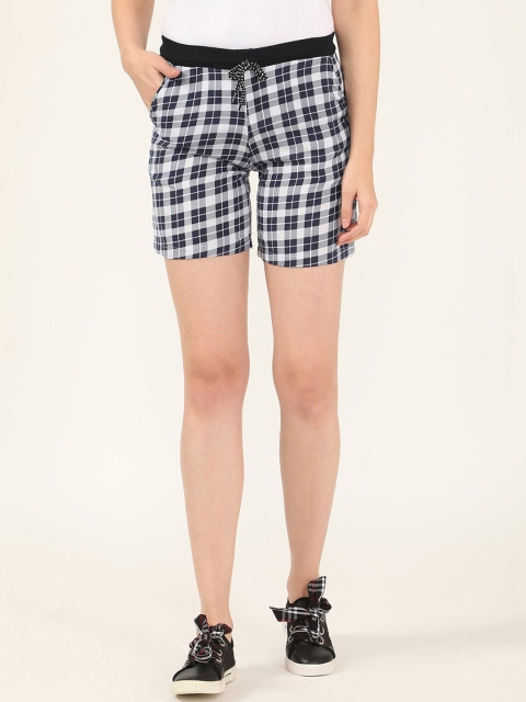 

V2 Value & Variety Women White & Navy Blue Checked Regular Shorts