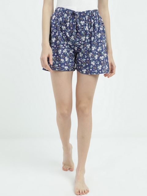 V2 Value & Variety Women Blue & White Floral Printed Regular Shorts