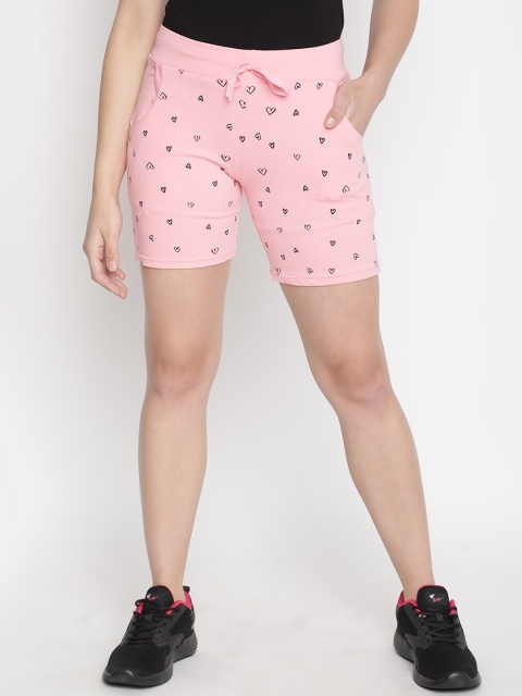 

V2 Value & Variety Women Pink & Black Heart Printed Regular Shorts