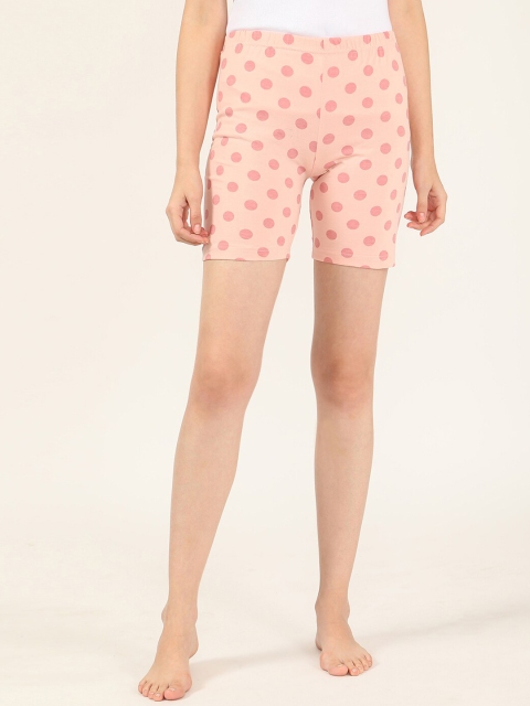 

V2 Value & Variety Women Peach-Coloured & Pink Polka Dot Printed Regular Shorts
