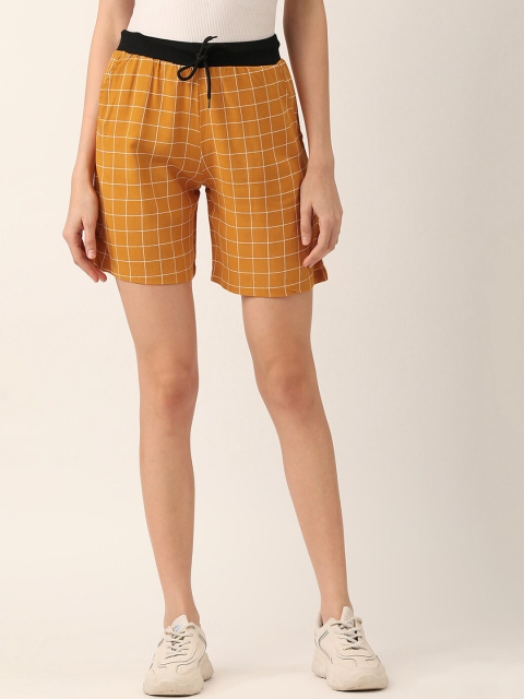 

V2 Value & Variety Women Mustard & White Checked Regular Shorts