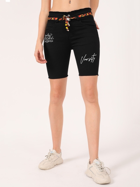 

V2 Value & Variety Women Black & White Typography Printed Sports Shorts