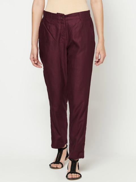 

Fabindia Women Maroon Plain Slim Fit Palazzos