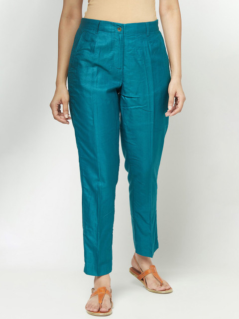 

Fabindia Women Teal Pleated Trousers