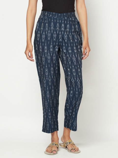 

Fabindia Women Blue Ikat Printed Trousers