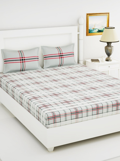 

BIANCA Grey & Red Geometric 144 TC Queen Bedsheet with 2 Pillow Covers