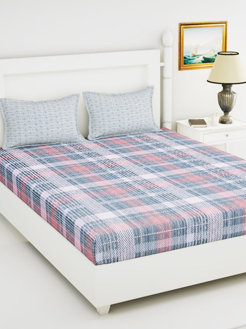 

BIANCA Grey & Pink Geometric 144 TC Queen Bedsheet with 2 Pillow Covers