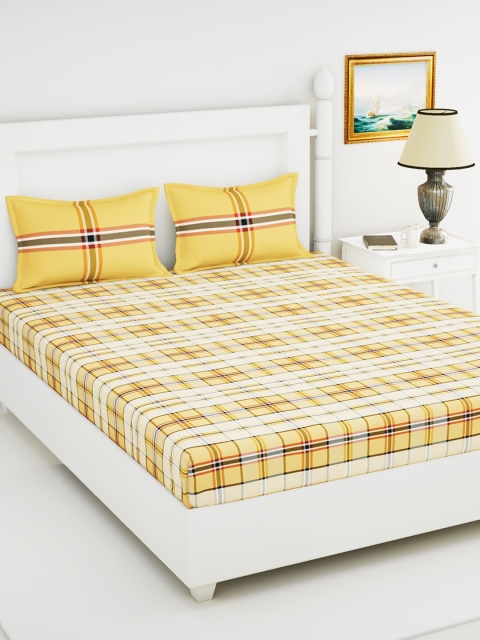 

BIANCA Yellow & Red Geometric 144 TC Queen Bedsheet with 2 Pillow Covers