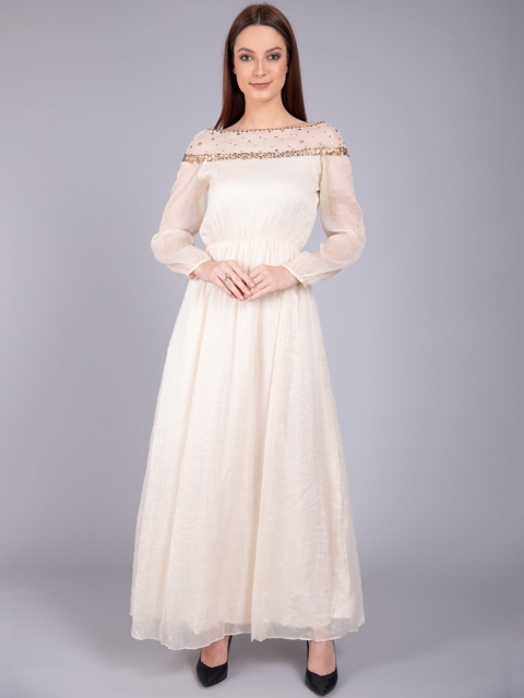 

CAMLA Beige Embellished Off-Shoulder Maxi Dress