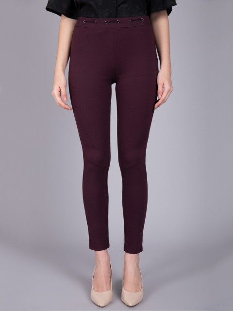 

CAMLA Women Burgundy Solid Treggings