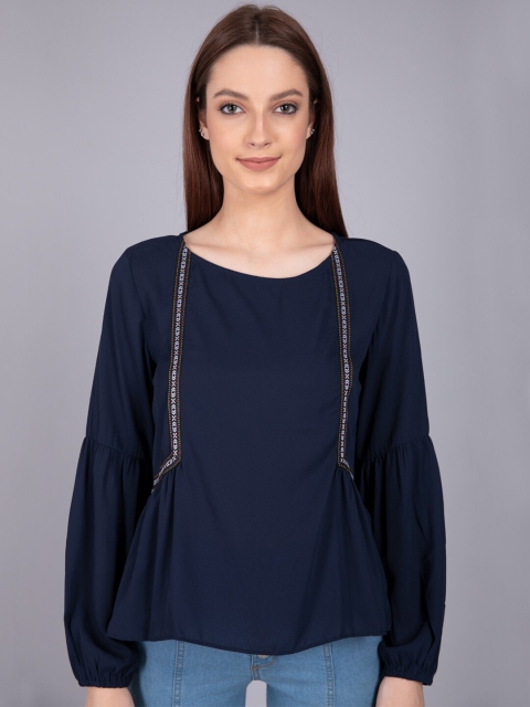 

CAMLA Women Navy Blue Solid Blouson Top