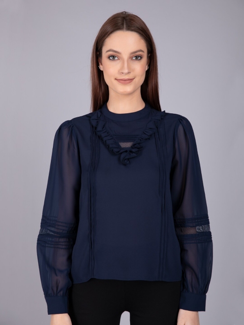 

CAMLA Navy Blue Ruffles Blouson Top