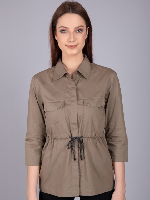 

CAMLA Olive Green Waist Tie Up Shirt Style Top