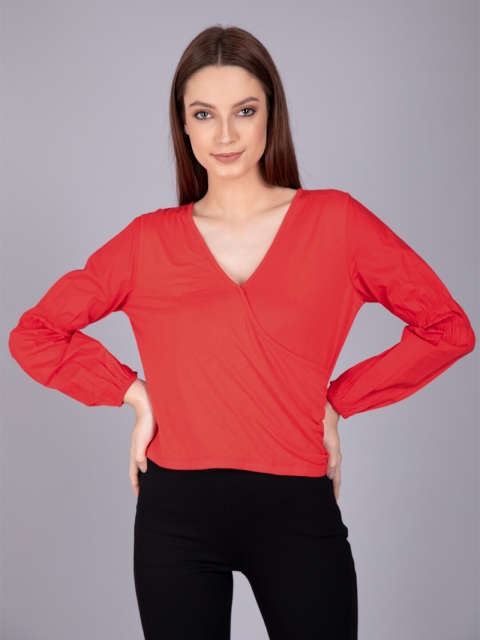 

CAMLA Red Solid Wrap Top