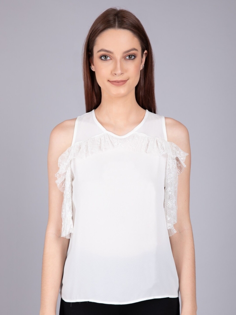 

CAMLA White Solid Lace up Regular Top