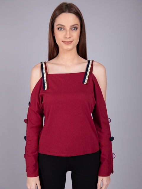

CAMLA Maroon Off-Shoulder Regular Top
