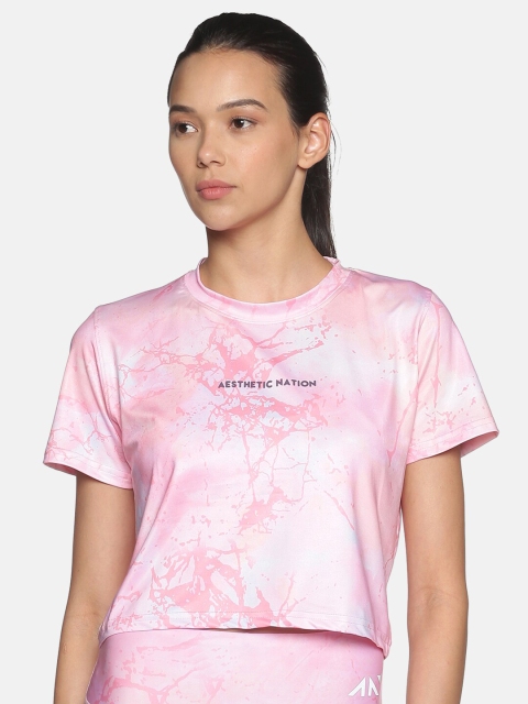 

AESTHETIC NATION Women Pink & White Tie and Dye Dyed Crop T-shirt