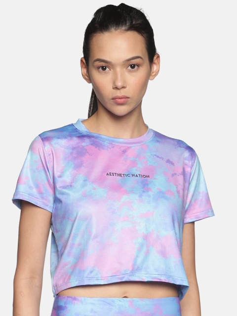 

AESTHETIC NATION Women Pink & Purple Tie and Dye Dyed T-shirt