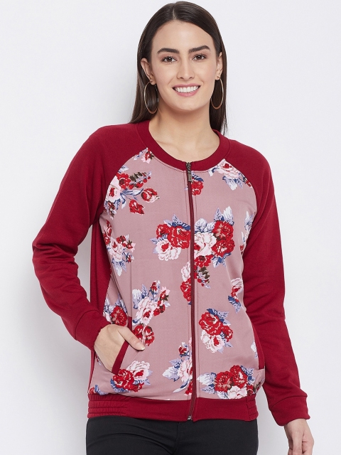 

PURYS Women Maroon Multicoloured Floral Printed Bomber Jacket