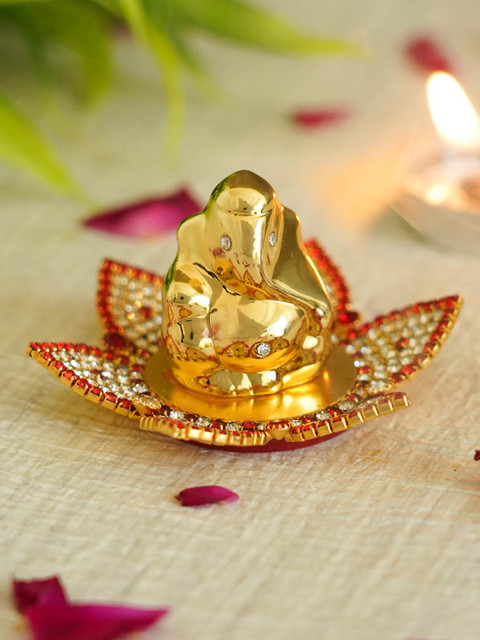 

TIED RIBBONS Gold-Toned & Red Decorative Mini Lord Ganesha Statue Showpiece