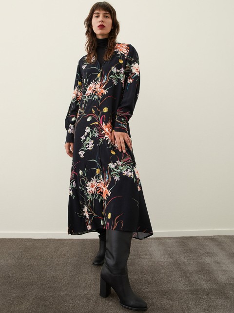 

H&M Women Multicolored Printed Tie-Belt Shirt Dress, Multi