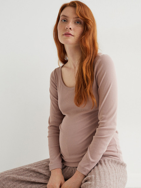 

H&M Women Pink Maternity MAMA Long-Sleeved Cotton Top