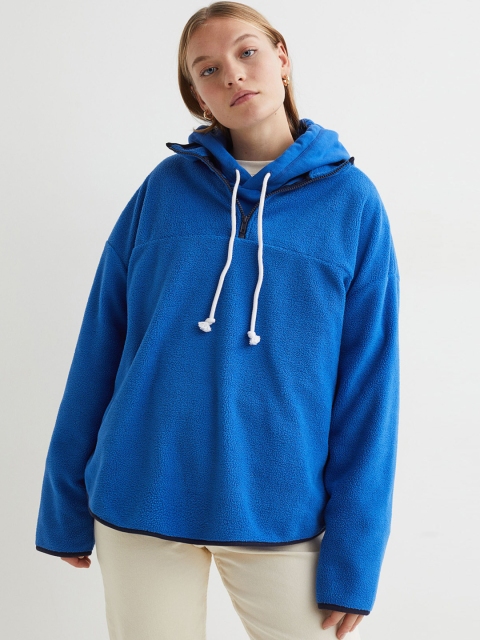 

H&M Women Blue Solid Zipped Fleece Top