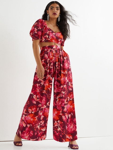 

H&M Women Purple & Pink Floral Printed Palazzo Trousers