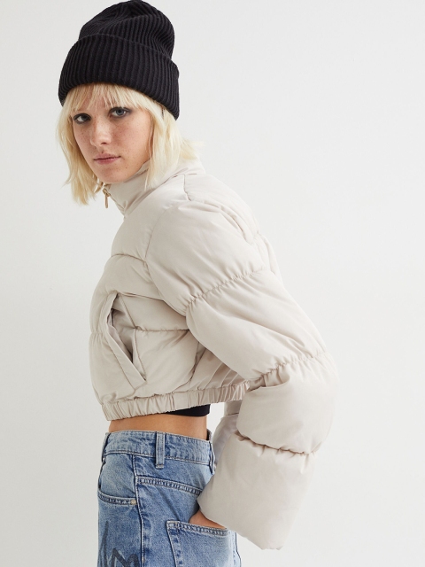 

H&M Women Beige Cropped Puffer Jacket