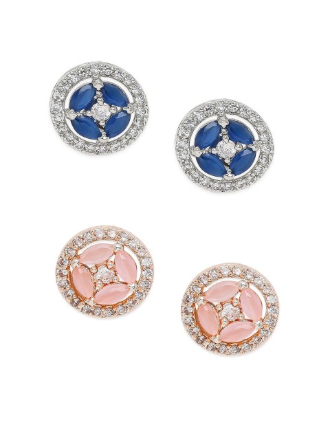

OOMPH Set of 2 Blue & Pink Circular Studs Earrings