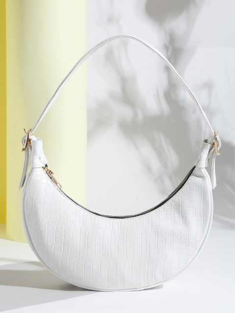 

Apsis White Textured Half Moon Hobo Bag