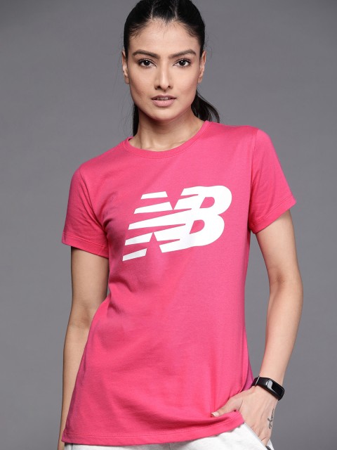 

New Balance Women Pink Brand Logo Printed Sports T-shirt