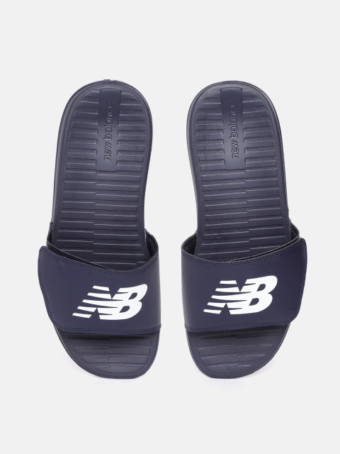 

New Balance Men Navy Blue & White Brand Logo Print Sliders