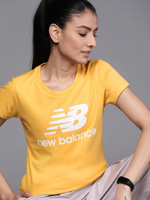 

New Balance Women Yellow Brand Logo Pure Cotton Sports T-shirt