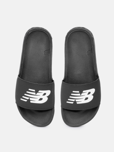 

New Balance Men Black & White Brand Logo Print Sliders