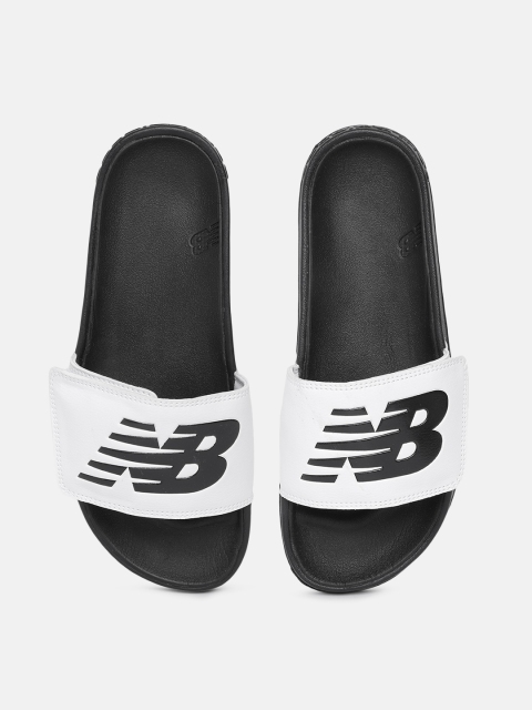 

New Balance Men White & Black Brand Logo Print Sliders