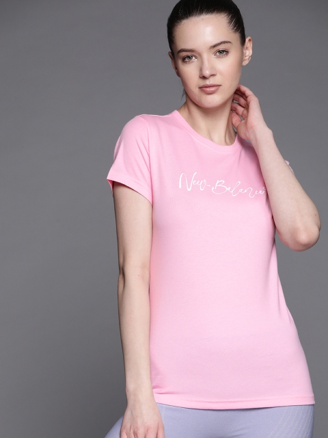 

New Balance Women Pink Brand Logo Printed Pure Cotton T-shirt