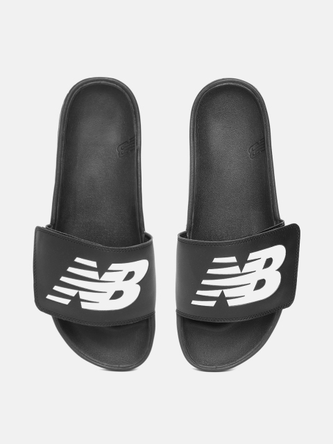 

New Balance Men Black & White Brand Logo Print Sliders