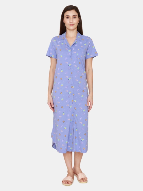 

Zivame Purple Printed Pure Cotton Nightdress