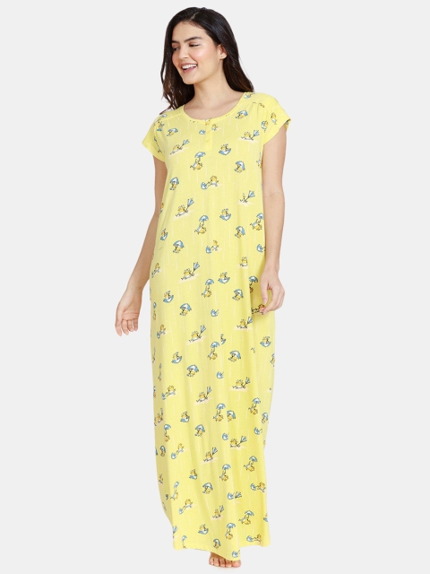 

Zivame Yellow Printed Cotton Maxi Nightdress