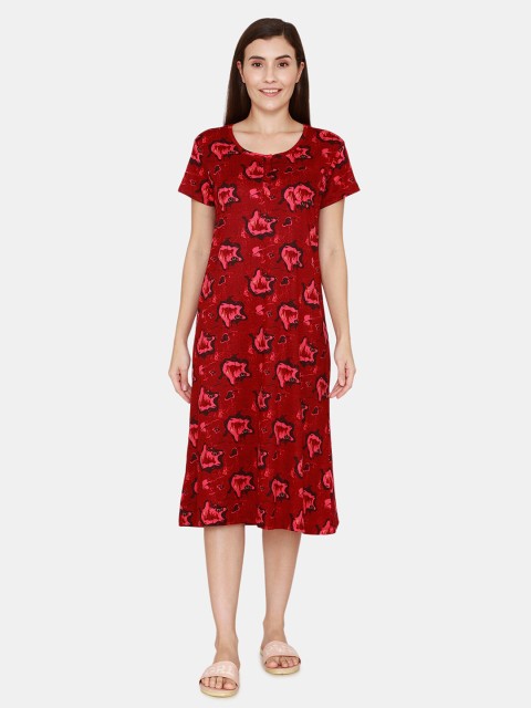 

Zivame Women Red Abstract Printed Nightdress