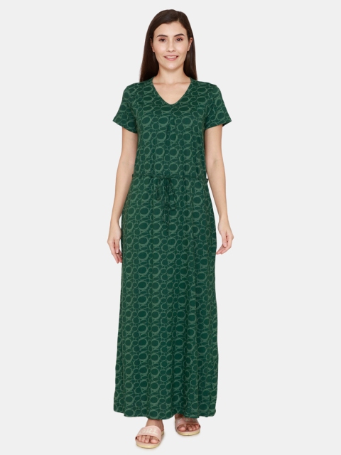 

Zivame Women Green Printed Maxi Nightdress